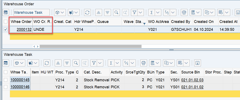 SAP EWM WOCR UNDE and DEF_29