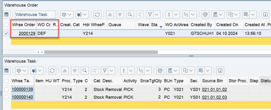 SAP EWM WOCR UNDE and DEF_18