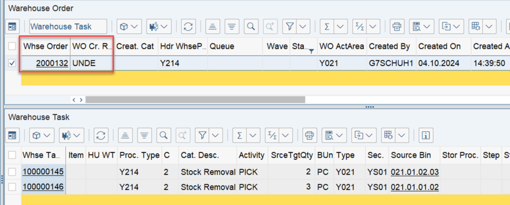 SAP EWM WOCR UNDE and DEF_29