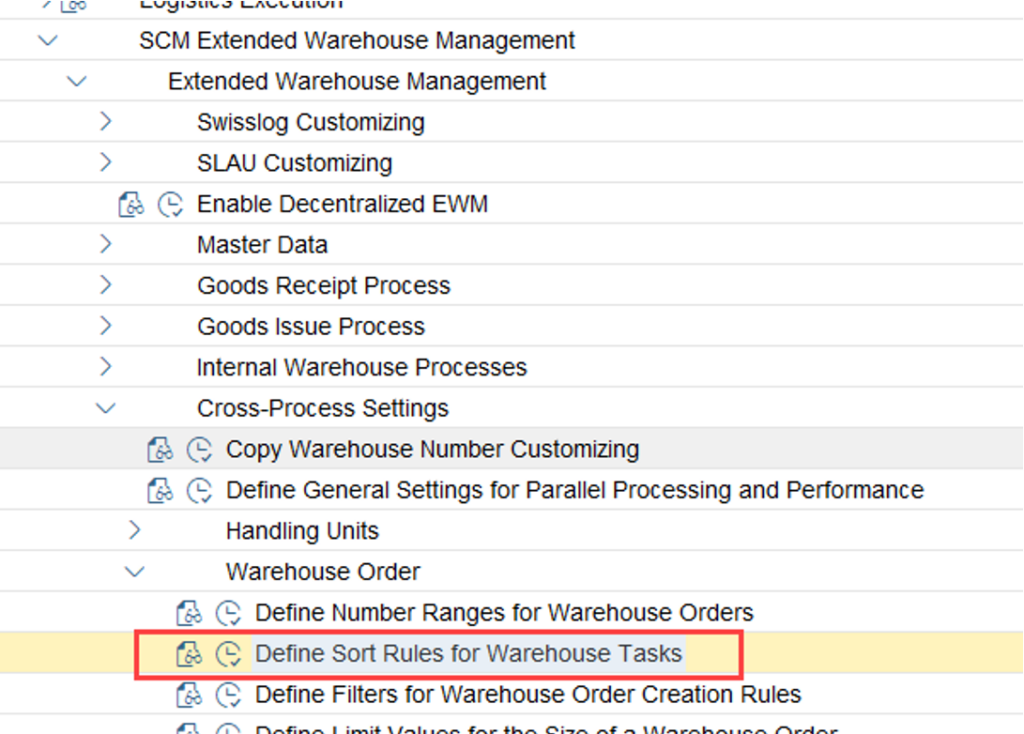 SAP EWM storage bin sorting CLSP_31